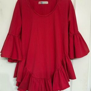 Free People Beach - Women's Red Ruffle Sleeve Top